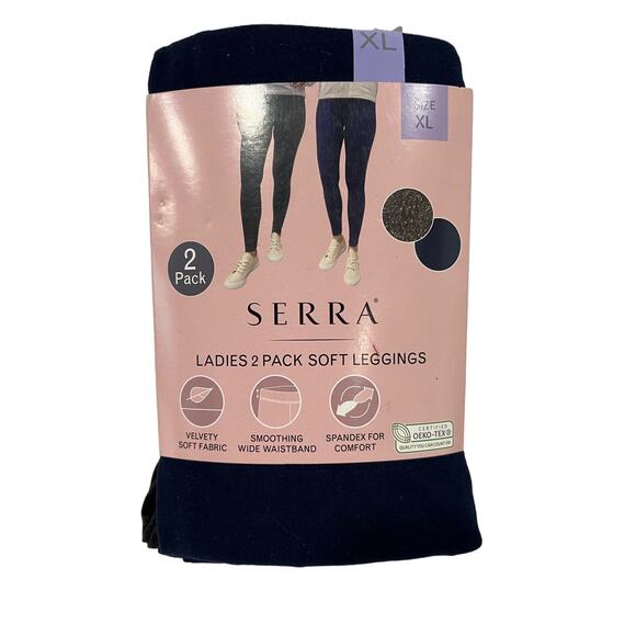 Serra Pants - NWT XL (16-18) Women 2 PK Leggings Serra Brown Blue Soft Wide Waist Stretch